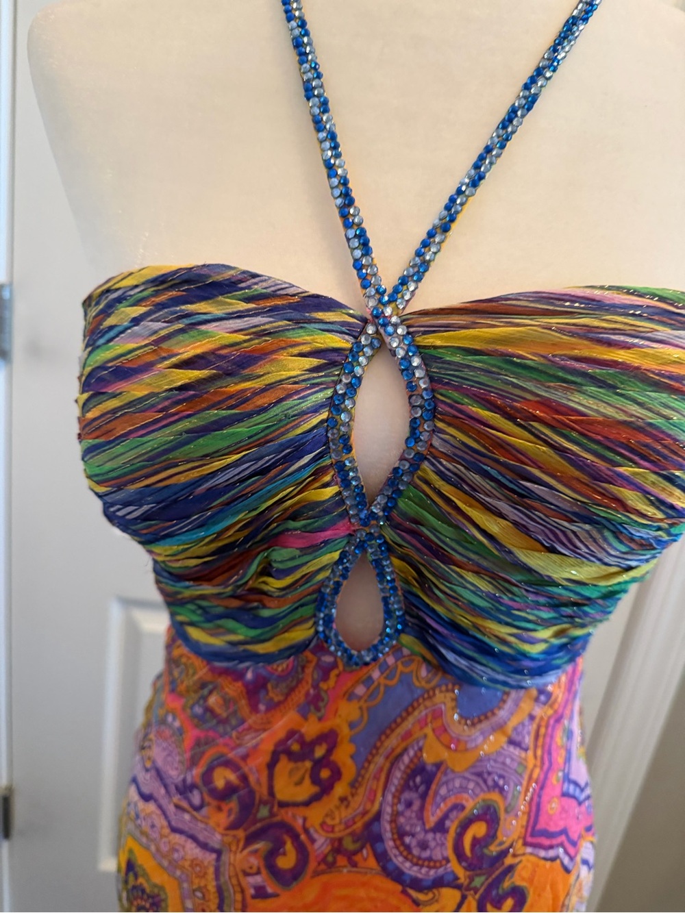 Mary L Couture Multicolor Paisley Maxi Dress - Orange, Purple, Green - Picture 7 of 9